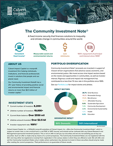 Calvert Impact Capital Fact Sheet