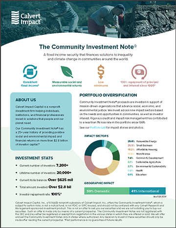 Calvert Impact Capital Fact Sheet